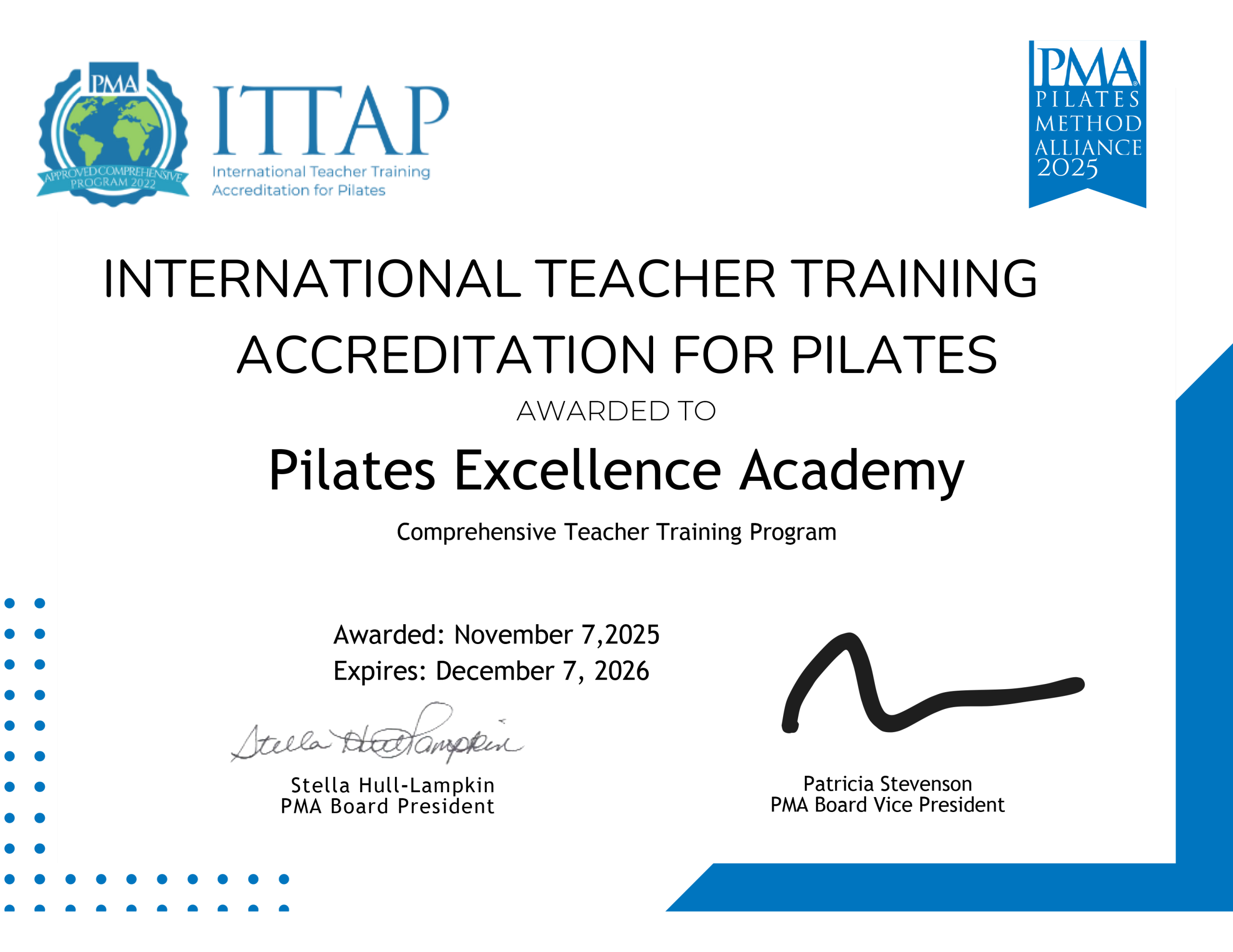 ITTAP-Certificate- Pelvic Lift One leg Pilates
